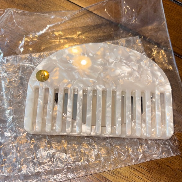 Accessories - White Hair Comb/mirror with Gold Accent